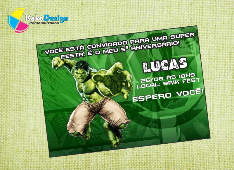 convite de aniversário do Hulk