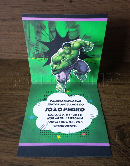 convite personalizados do Hulk