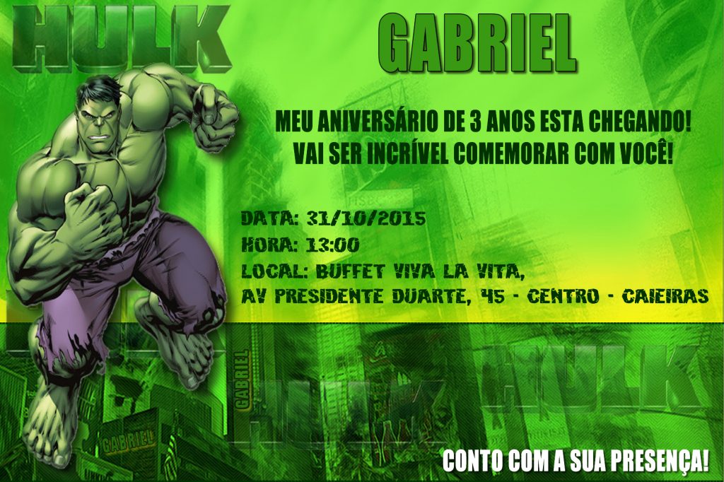 convites de aniversário do Hulk