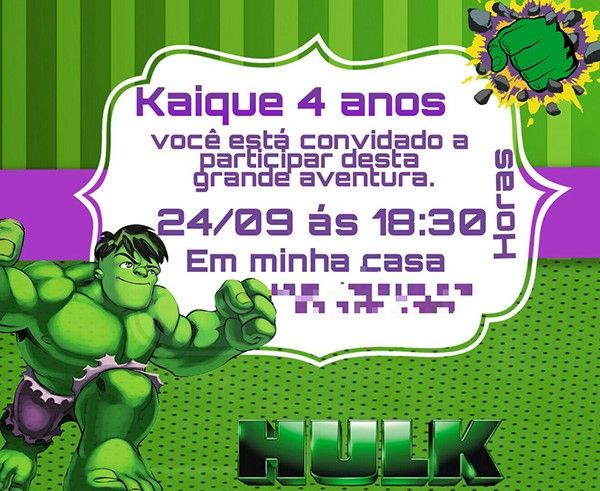 convites de aniversário do Hulk