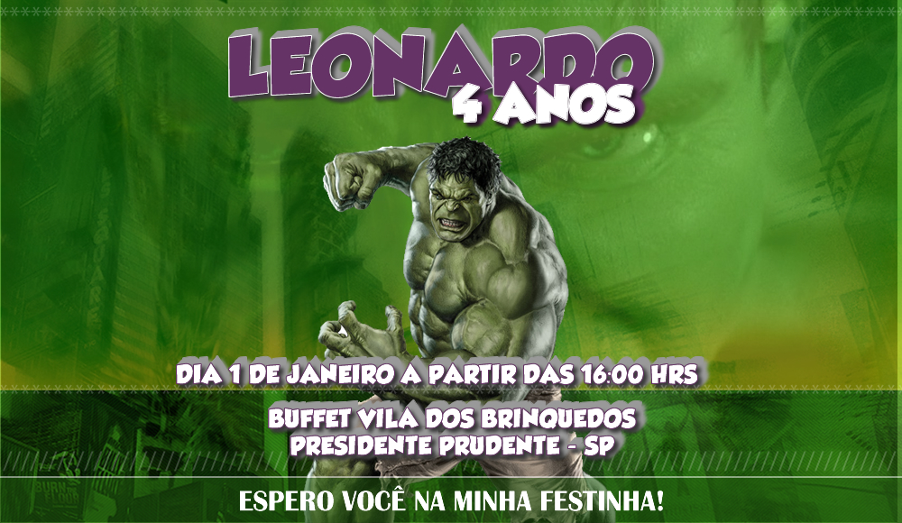 convite de aniversário do Hulk