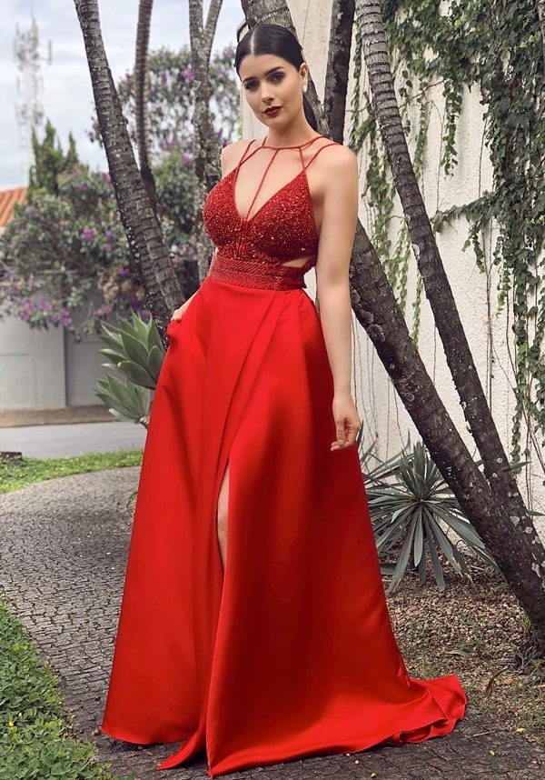 vestido de formatura direito vermelho